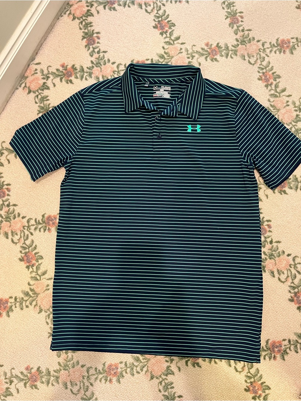 Under Armour Black Polo with Teal Stripes